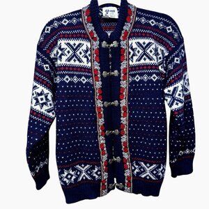 Voss Norway Wool Sweater S Nordic Fair Isle Pewter Clasps Cozy Luxe Vintage